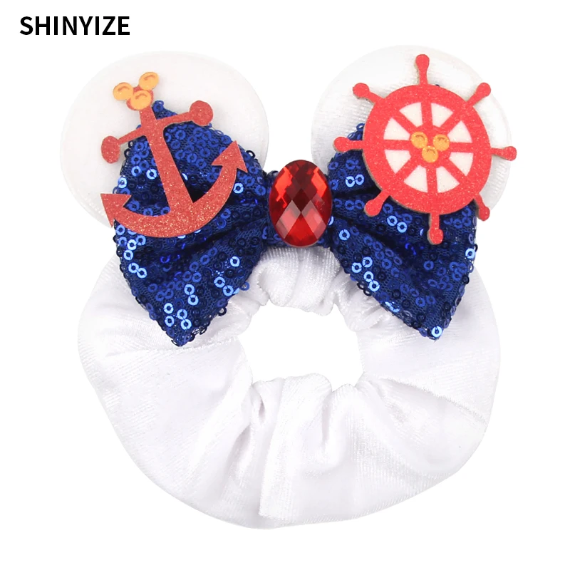 1pc New Chic Mickey Mouse Ears Hair Scrunchies Sequins 4" Bows Elastic Headband Women Velvet Girls DIY Hair Accessories Gift