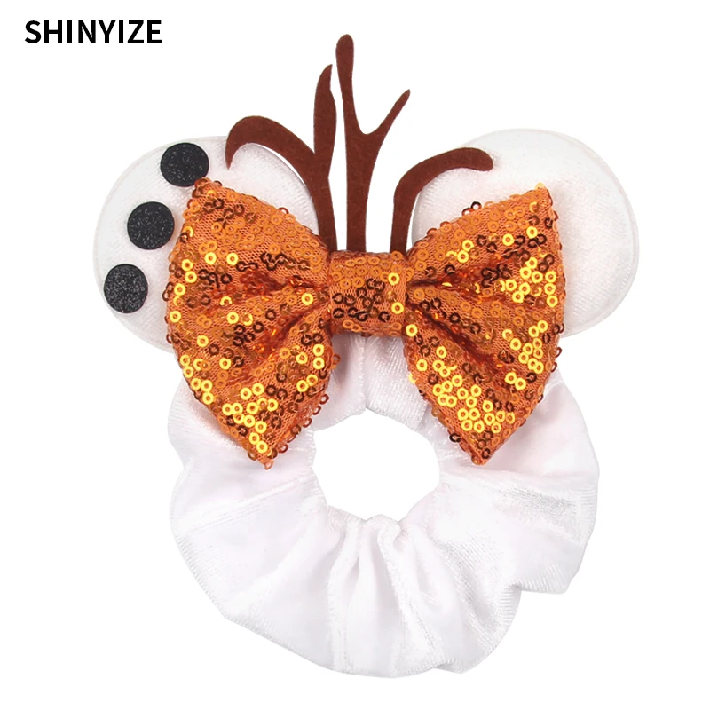 1pc New Chic Mickey Mouse Ears Hair Scrunchies Sequins 4" Bows Elastic Headband Women Velvet Girls DIY Hair Accessories Gift