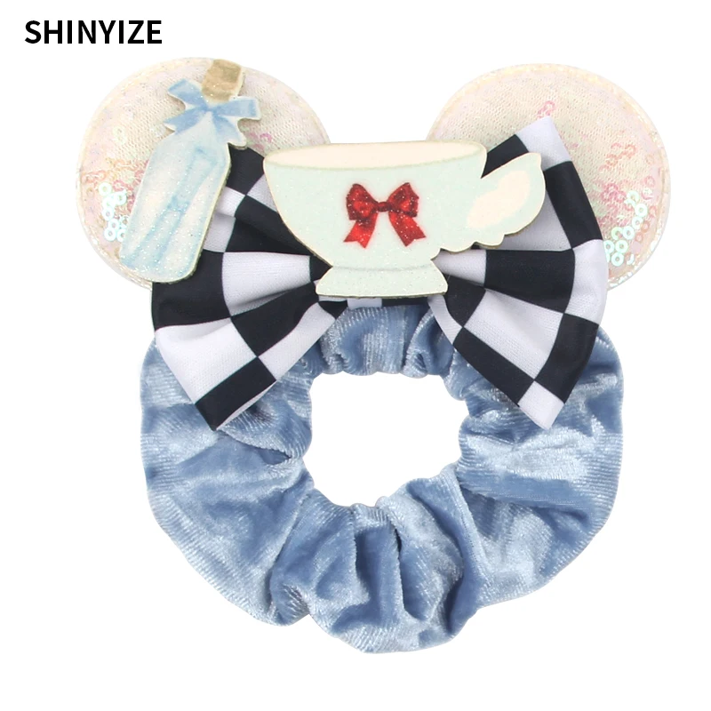 1pc New Chic Mickey Mouse Ears Hair Scrunchies Sequins 4" Bows Elastic Headband Women Velvet Girls DIY Hair Accessories Gift