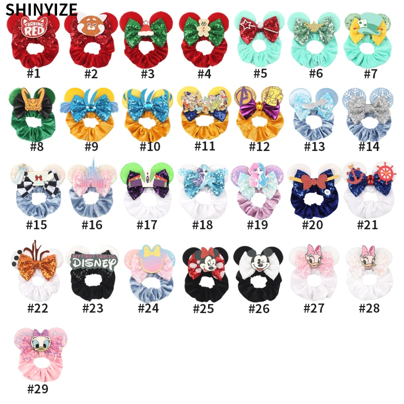 1pc New Chic Mickey Mouse Ears Hair Scrunchies Sequins 4" Bows Elastic Headband Women Velvet Girls DIY Hair Accessories Gift