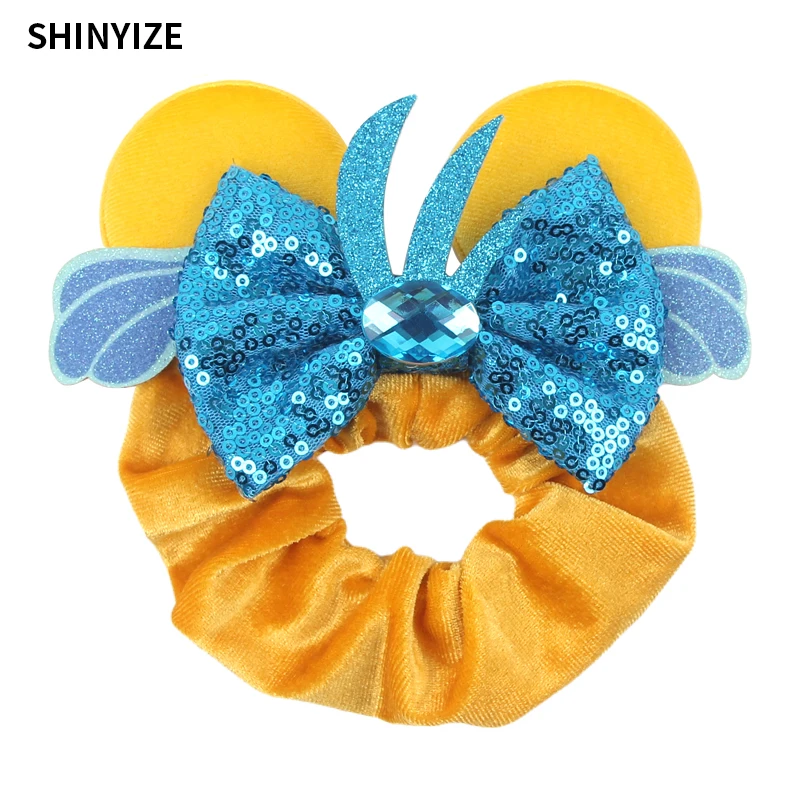 1pc New Chic Mickey Mouse Ears Hair Scrunchies Sequins 4" Bows Elastic Headband Women Velvet Girls DIY Hair Accessories Gift