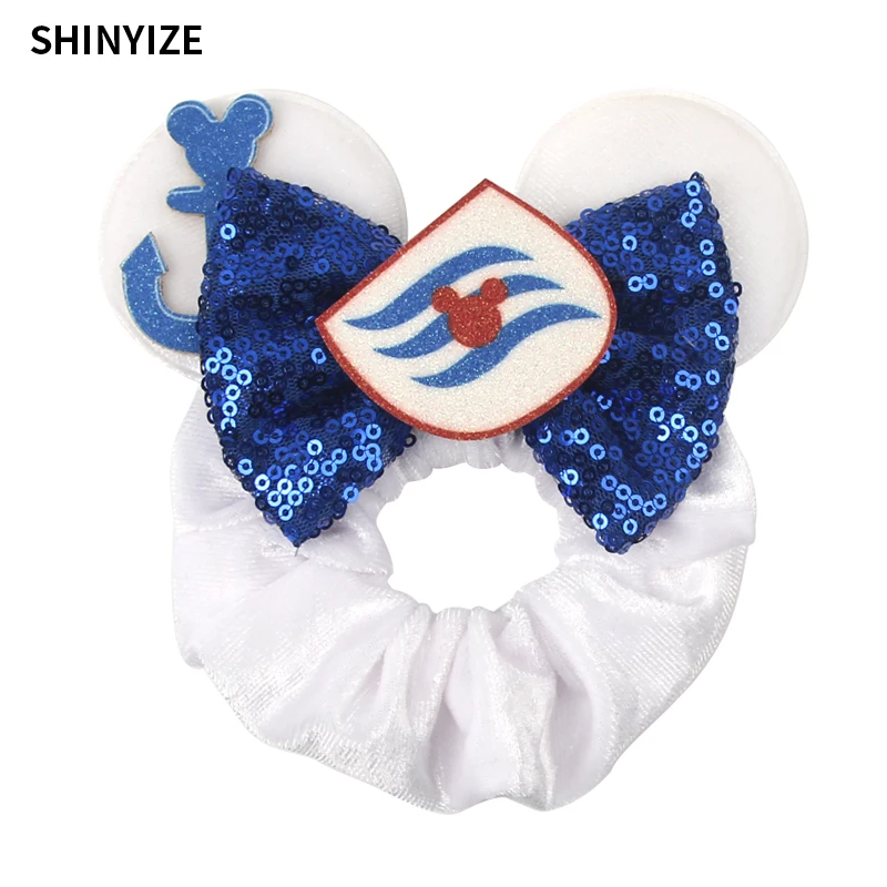 1pc New Chic Mickey Mouse Ears Hair Scrunchies Sequins 4" Bows Elastic Headband Women Velvet Girls DIY Hair Accessories Gift
