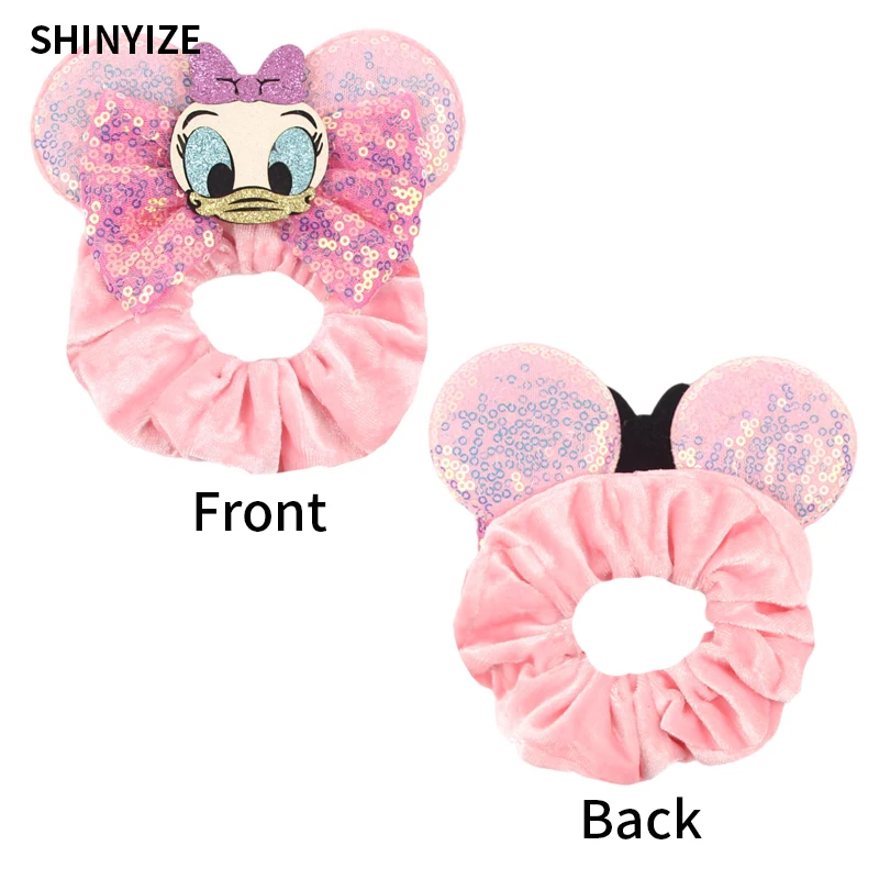 1pc New Chic Mickey Mouse Ears Hair Scrunchies Sequins 4" Bows Elastic Headband Women Velvet Girls DIY Hair Accessories Gift