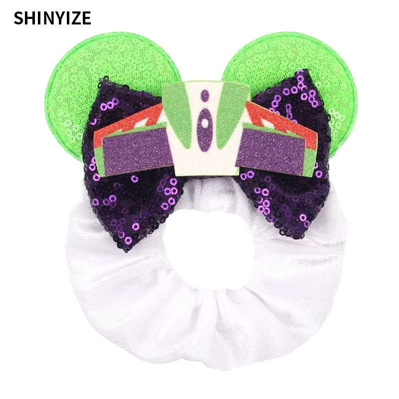 1pc New Chic Mickey Mouse Ears Hair Scrunchies Sequins 4" Bows Elastic Headband Women Velvet Girls DIY Hair Accessories Gift