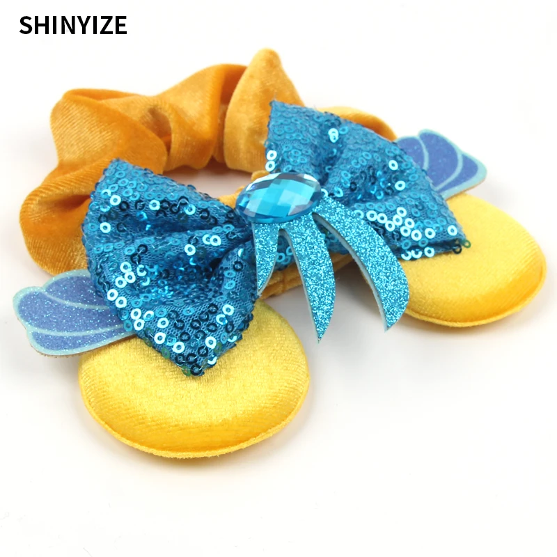 1pc New Chic Mickey Mouse Ears Hair Scrunchies Sequins 4" Bows Elastic Headband Women Velvet Girls DIY Hair Accessories Gift