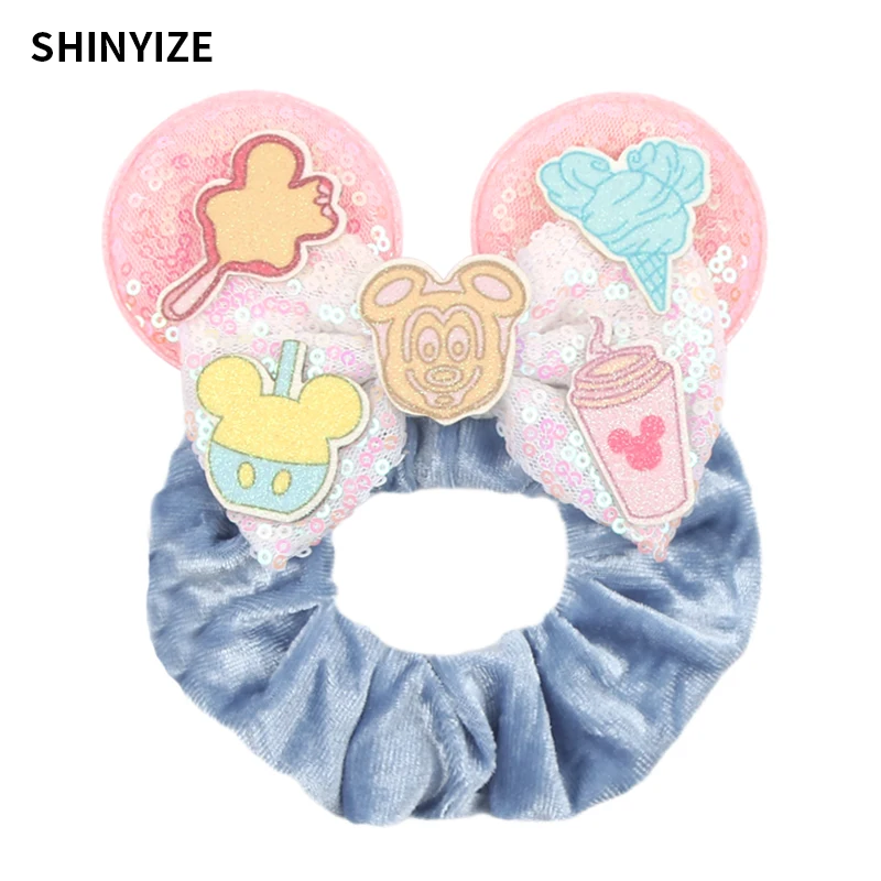 1pc New Chic Mickey Mouse Ears Hair Scrunchies Sequins 4" Bows Elastic Headband Women Velvet Girls DIY Hair Accessories Gift