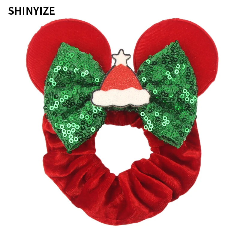 1pc New Chic Mickey Mouse Ears Hair Scrunchies Sequins 4" Bows Elastic Headband Women Velvet Girls DIY Hair Accessories Gift