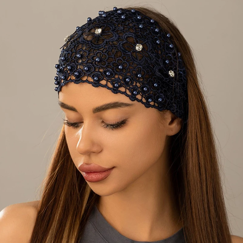 4 Color Ladies Khaki-Colored Faux Pearl Hollow Flowers Decor Bohemian Style Headband Suitable For Casual Cute Vintage Hairbands