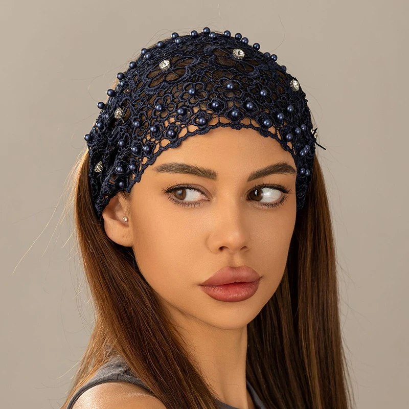 4 Color Ladies Khaki-Colored Faux Pearl Hollow Flowers Decor Bohemian Style Headband Suitable For Casual Cute Vintage Hairbands