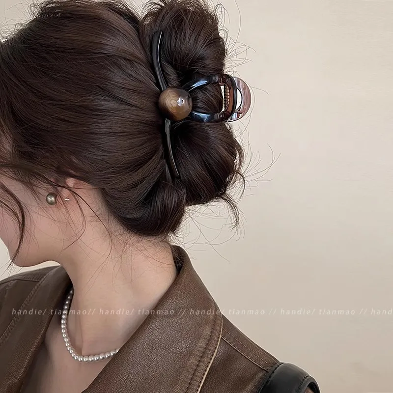 Elegant Pearl Brown Hair Claws For Women Girls Back Hair Holder Temperament Hair Clips Headband Hairpin Fashion Hair Accessories