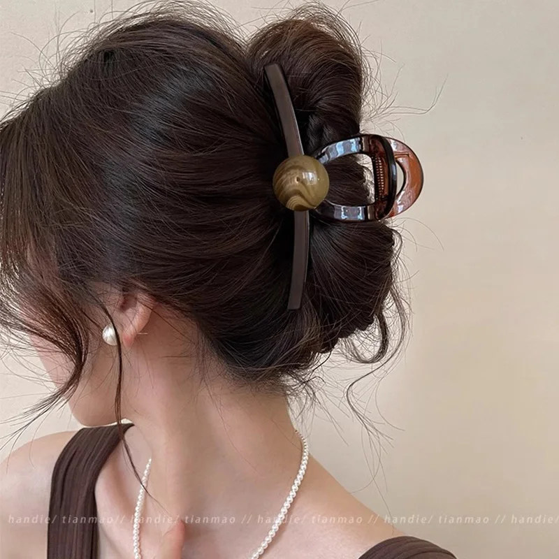Elegant Pearl Brown Hair Claws For Women Girls Back Hair Holder Temperament Hair Clips Headband Hairpin Fashion Hair Accessories