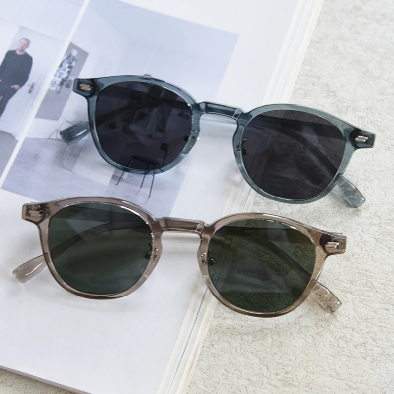 Peekaboo Unisex Polarized Sunglasses Retro Women Korean Style Ultralight Round Sun Glasses for Men TR90 Green Brown 2024 Gift