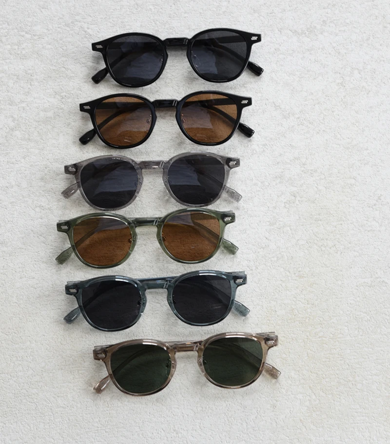 Peekaboo Unisex Polarized Sunglasses Retro Women Korean Style Ultralight Round Sun Glasses for Men TR90 Green Brown 2024 Gift