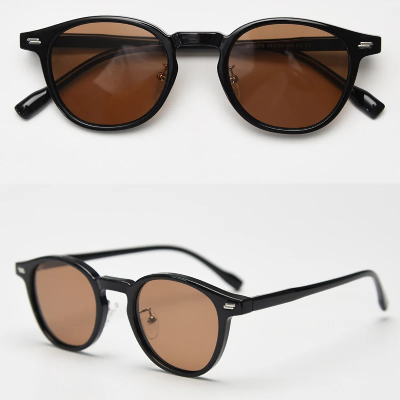 Peekaboo Unisex Polarized Sunglasses Retro Women Korean Style Ultralight Round Sun Glasses for Men TR90 Green Brown 2024 Gift