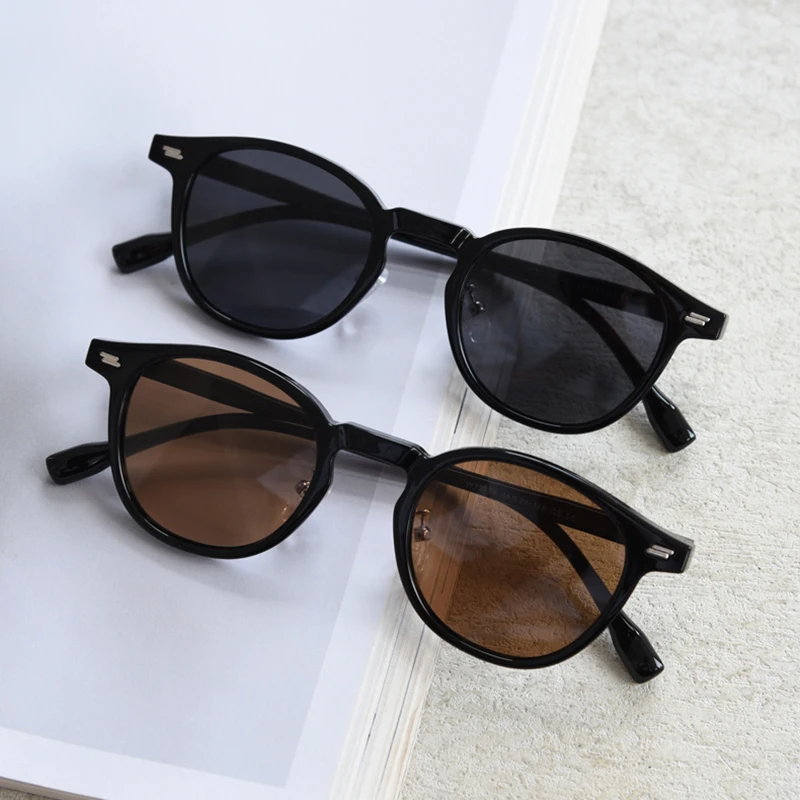 Peekaboo Unisex Polarized Sunglasses Retro Women Korean Style Ultralight Round Sun Glasses for Men TR90 Green Brown 2024 Gift