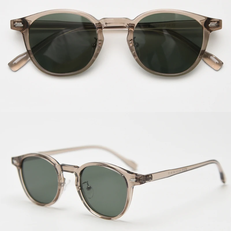 Peekaboo Unisex Polarized Sunglasses Retro Women Korean Style Ultralight Round Sun Glasses for Men TR90 Green Brown 2024 Gift