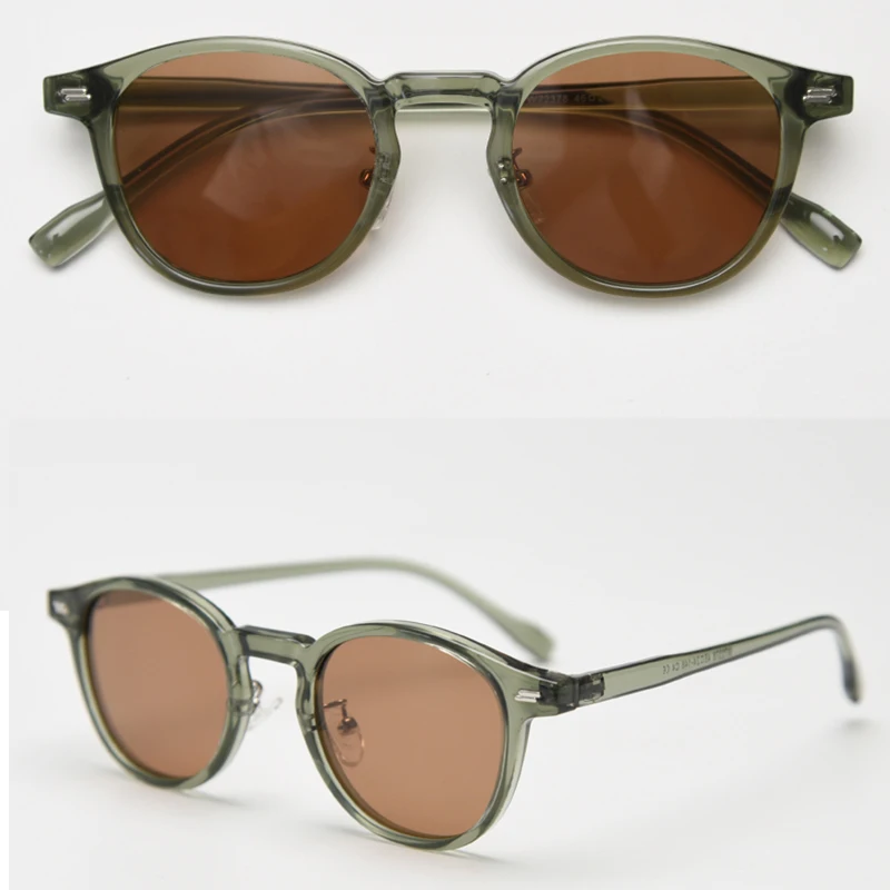 Peekaboo Unisex Polarized Sunglasses Retro Women Korean Style Ultralight Round Sun Glasses for Men TR90 Green Brown 2024 Gift