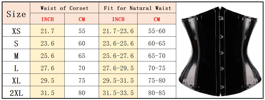 Black PVC Vinyl Corset Top Underbust Push Up Boned Bustier Goth Punk Korsett For Women Front Busk Gorset Plus Size Korse Sexy