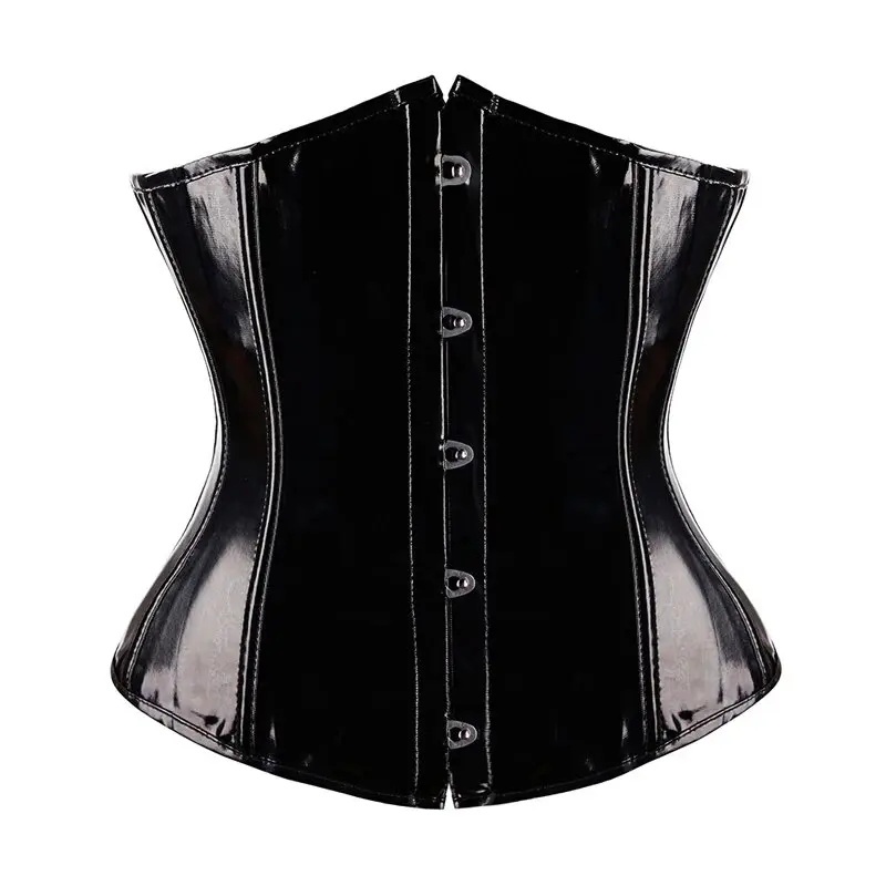 Black PVC Vinyl Corset Top Underbust Push Up Boned Bustier Goth Punk Korsett For Women Front Busk Gorset Plus Size Korse Sexy