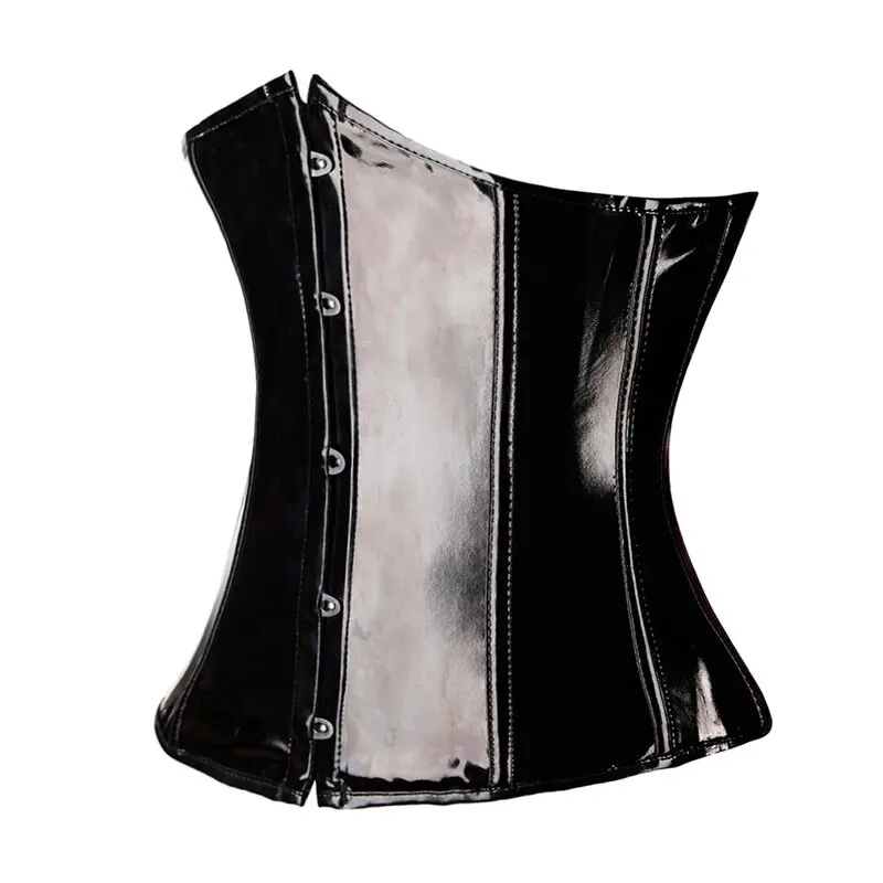 Black PVC Vinyl Corset Top Underbust Push Up Boned Bustier Goth Punk Korsett For Women Front Busk Gorset Plus Size Korse Sexy