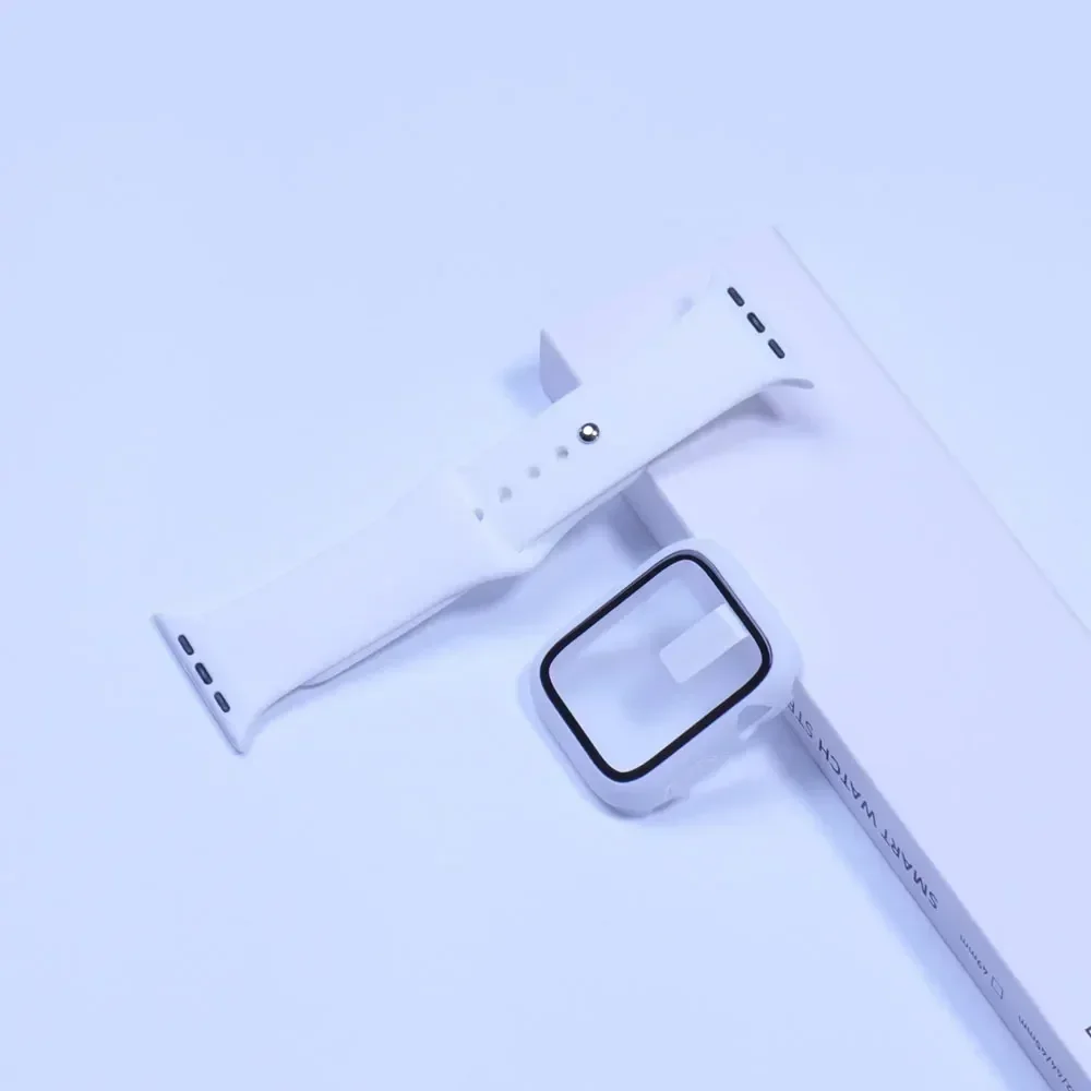 Sport band+Glass+Case For Apple Watch bands 44mm 40mm 45mm 41mm 38mm 42mm Silicone bracelet iWatch series 8 9 7 6 5 4 3 SE strap