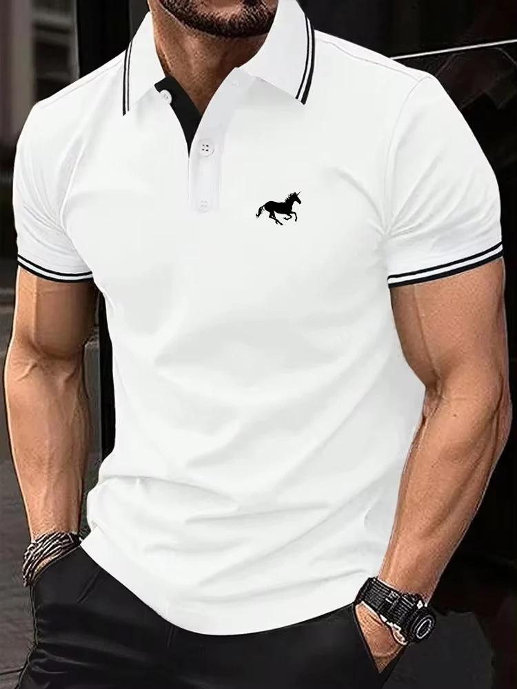 New Men's T-shirt Classic Short Sleeved Polo Shirt Summer Top Casual T-shirt Button Lapel Super Large S-3XL Casual Polo Shirt