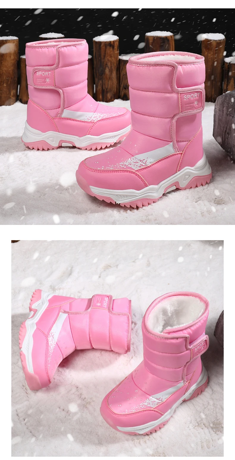 Winter Outdoor Children Boots Princess Elegant Girls Shoes Water Proof Girl Boy Snow Boots Kids Warm High Quality Plush Boots