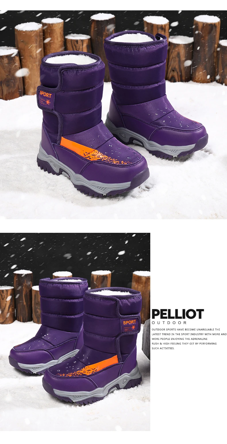 Winter Outdoor Children Boots Princess Elegant Girls Shoes Water Proof Girl Boy Snow Boots Kids Warm High Quality Plush Boots