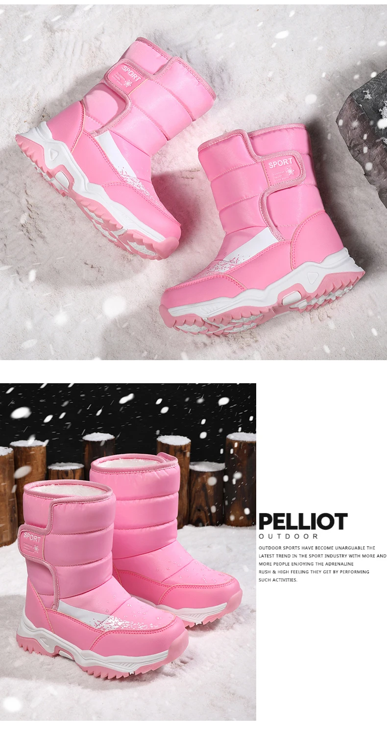 Winter Outdoor Children Boots Princess Elegant Girls Shoes Water Proof Girl Boy Snow Boots Kids Warm High Quality Plush Boots