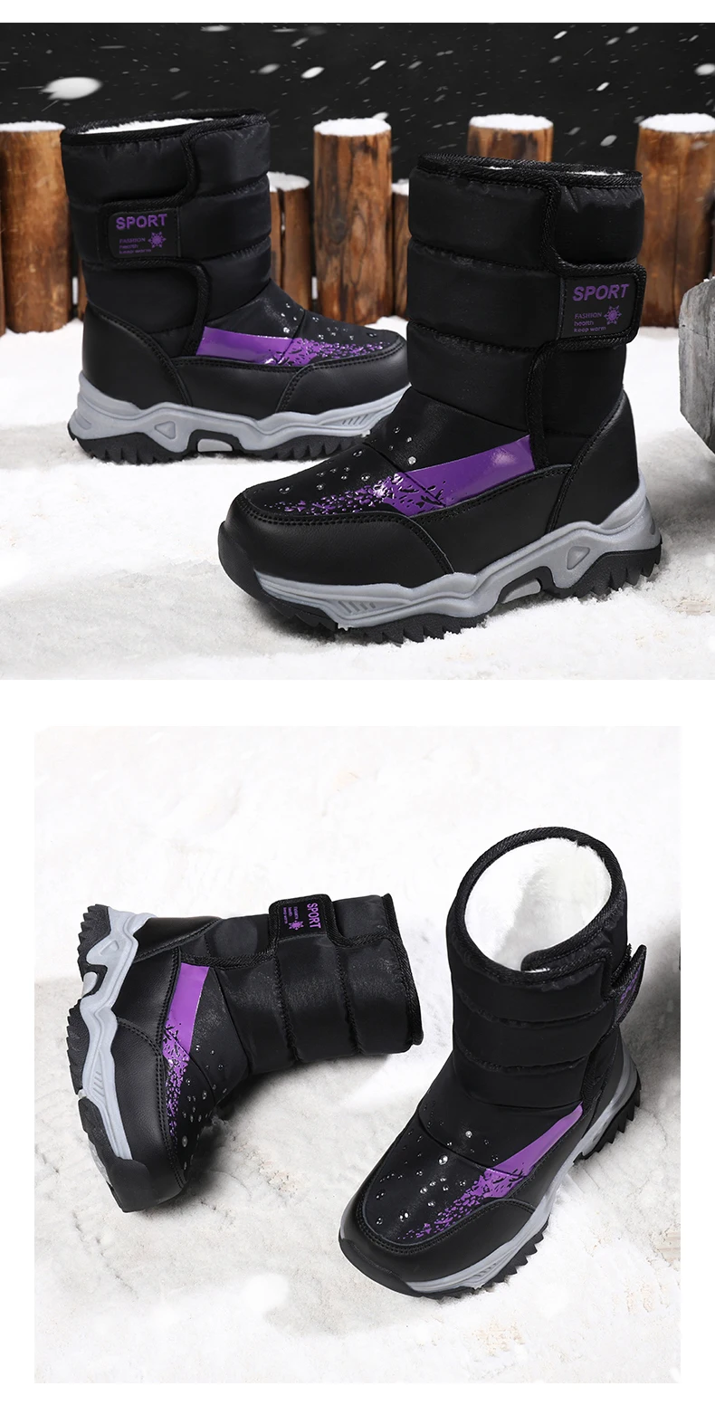 Winter Outdoor Children Boots Princess Elegant Girls Shoes Water Proof Girl Boy Snow Boots Kids Warm High Quality Plush Boots