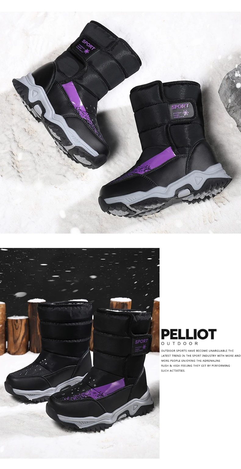 Winter Outdoor Children Boots Princess Elegant Girls Shoes Water Proof Girl Boy Snow Boots Kids Warm High Quality Plush Boots