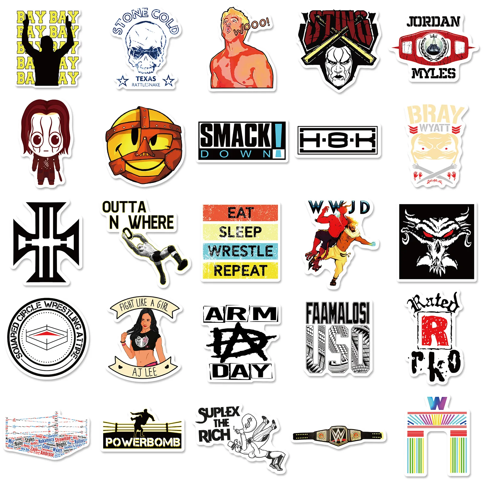 100pcs WWE Wrestling American Professional Athlete Character Stickers