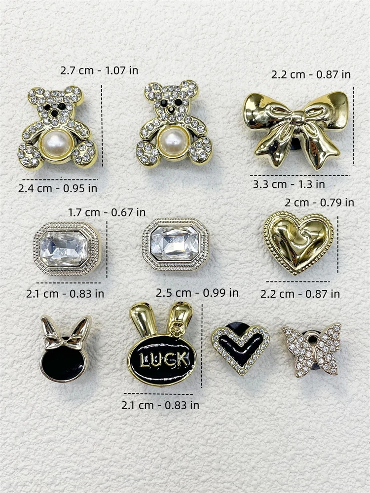 10PCS Shoe Charms ABS Bow Decorations For Sandals Luxury Rhinestone Bear Design Accessories 2024 Women Diy Bling Clog Ornaments