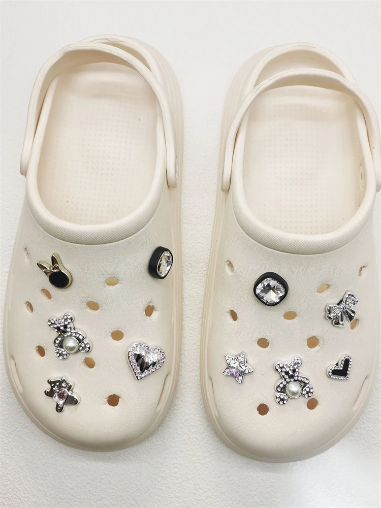 10PCS Shoe Charms ABS Bow Decorations For Sandals Luxury Rhinestone Bear Design Accessories 2024 Women Diy Bling Clog Ornaments