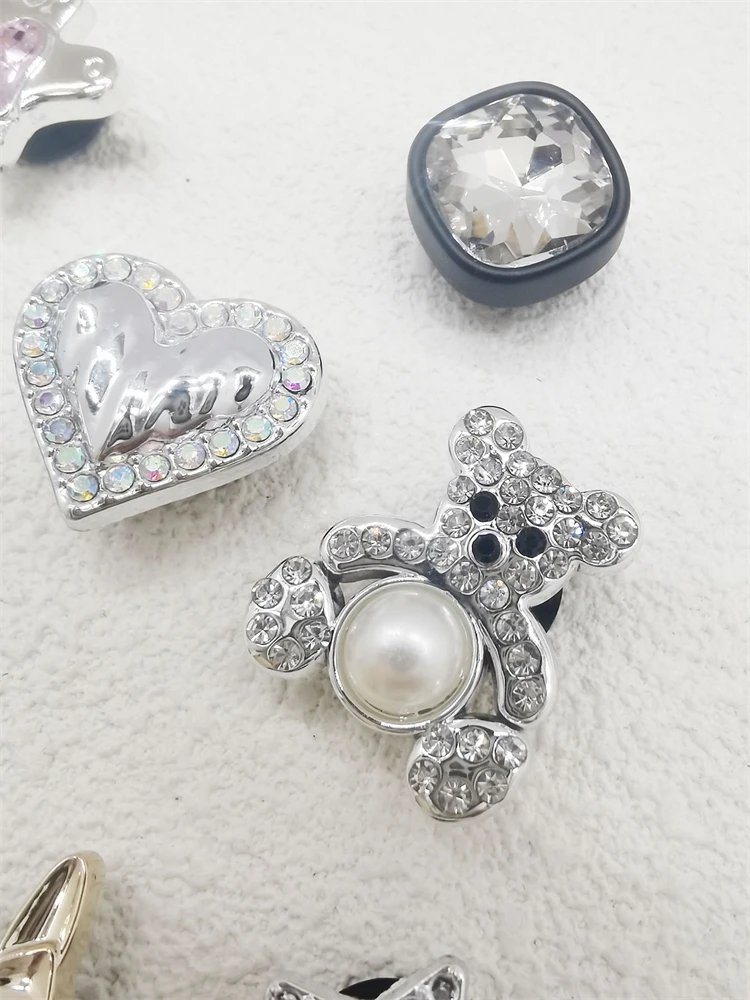 10PCS Shoe Charms ABS Bow Decorations For Sandals Luxury Rhinestone Bear Design Accessories 2024 Women Diy Bling Clog Ornaments
