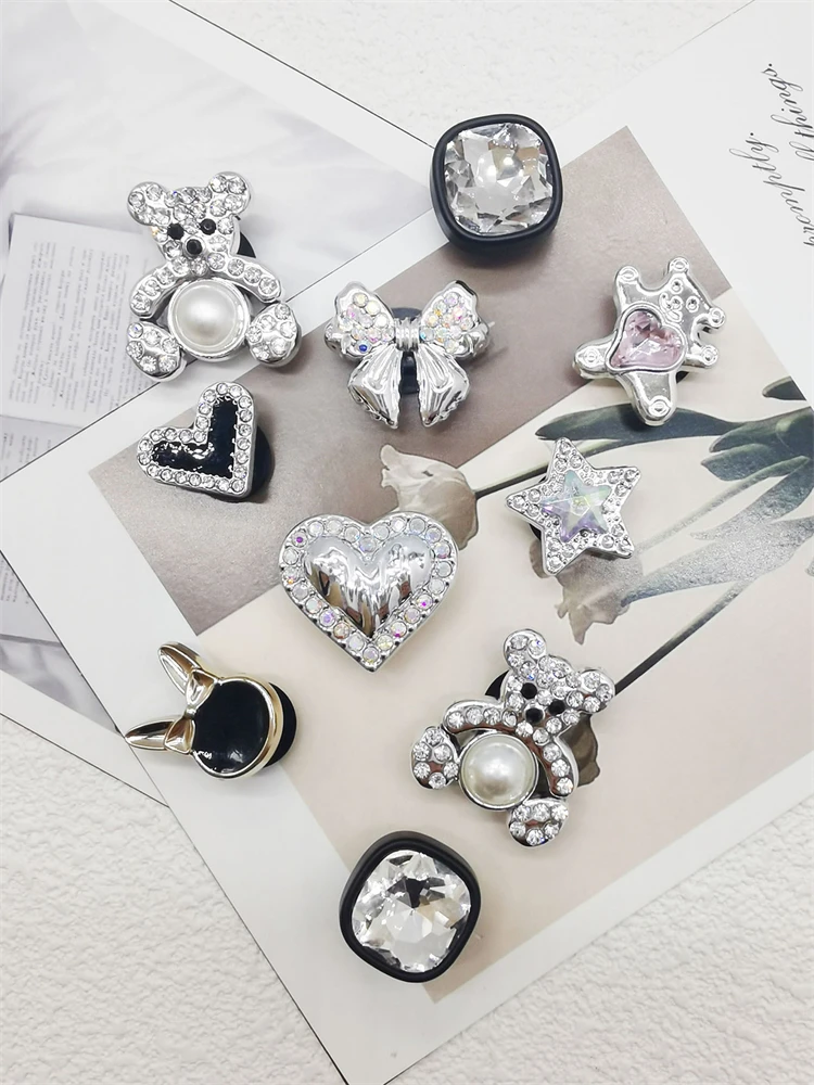 10PCS Shoe Charms ABS Bow Decorations For Sandals Luxury Rhinestone Bear Design Accessories 2024 Women Diy Bling Clog Ornaments
