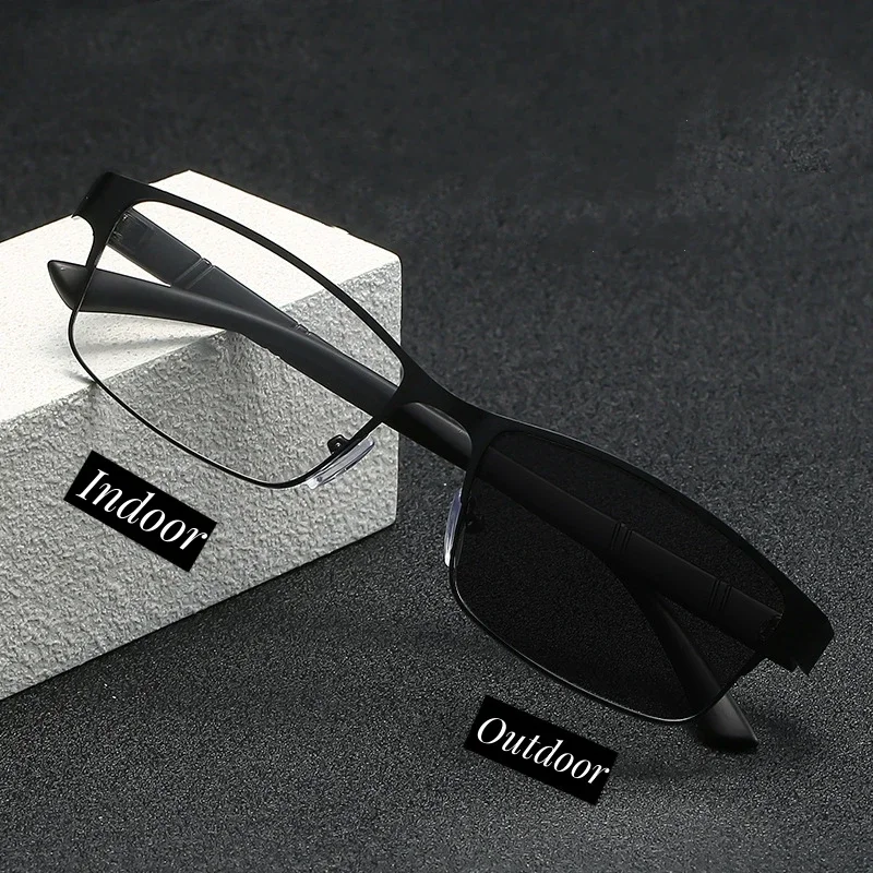 Smart Photochromic Near Sight Sun Glasses for Business Women Men Retro Metal Half Frame Myopia Eyewear Anti-UV Minus Goggles
