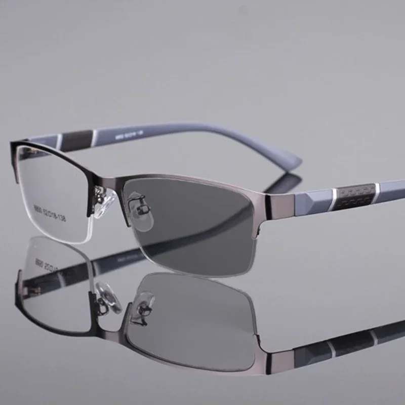 Smart Photochromic Near Sight Sun Glasses for Business Women Men Retro Metal Half Frame Myopia Eyewear Anti-UV Minus Goggles
