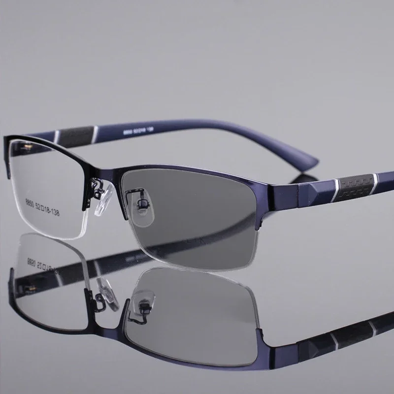Smart Photochromic Near Sight Sun Glasses for Business Women Men Retro Metal Half Frame Myopia Eyewear Anti-UV Minus Goggles