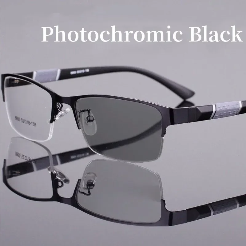 Smart Photochromic Near Sight Sun Glasses for Business Women Men Retro Metal Half Frame Myopia Eyewear Anti-UV Minus Goggles