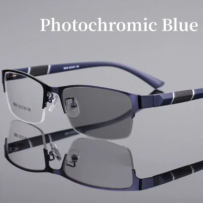 Smart Photochromic Near Sight Sun Glasses for Business Women Men Retro Metal Half Frame Myopia Eyewear Anti-UV Minus Goggles