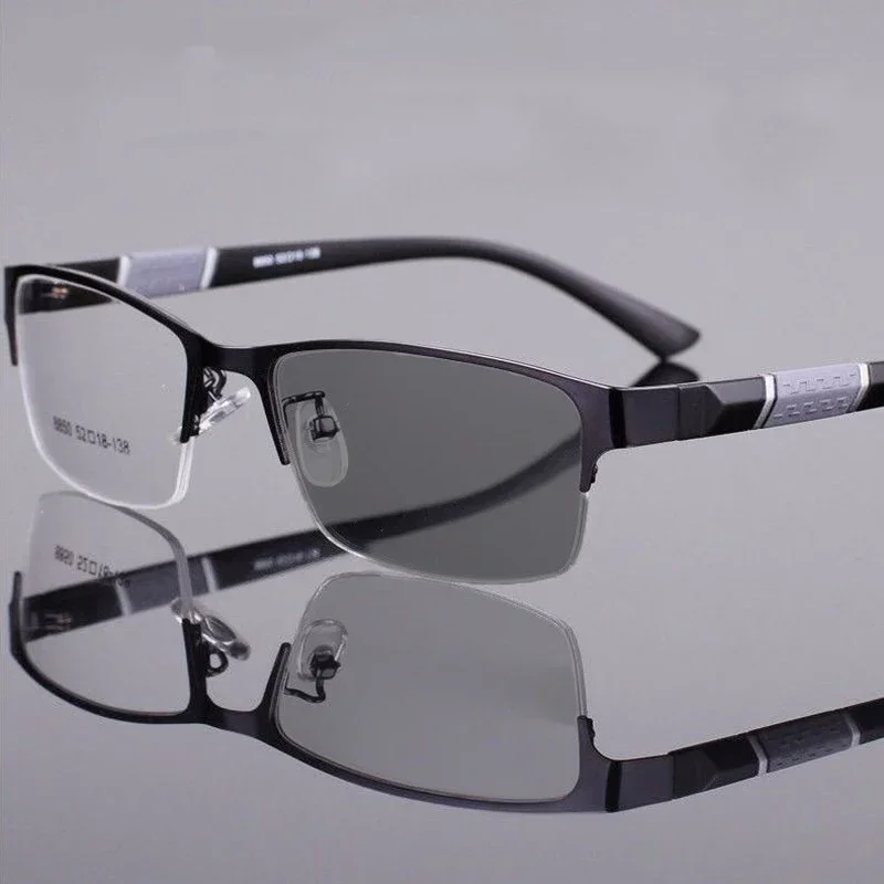 Smart Photochromic Near Sight Sun Glasses for Business Women Men Retro Metal Half Frame Myopia Eyewear Anti-UV Minus Goggles