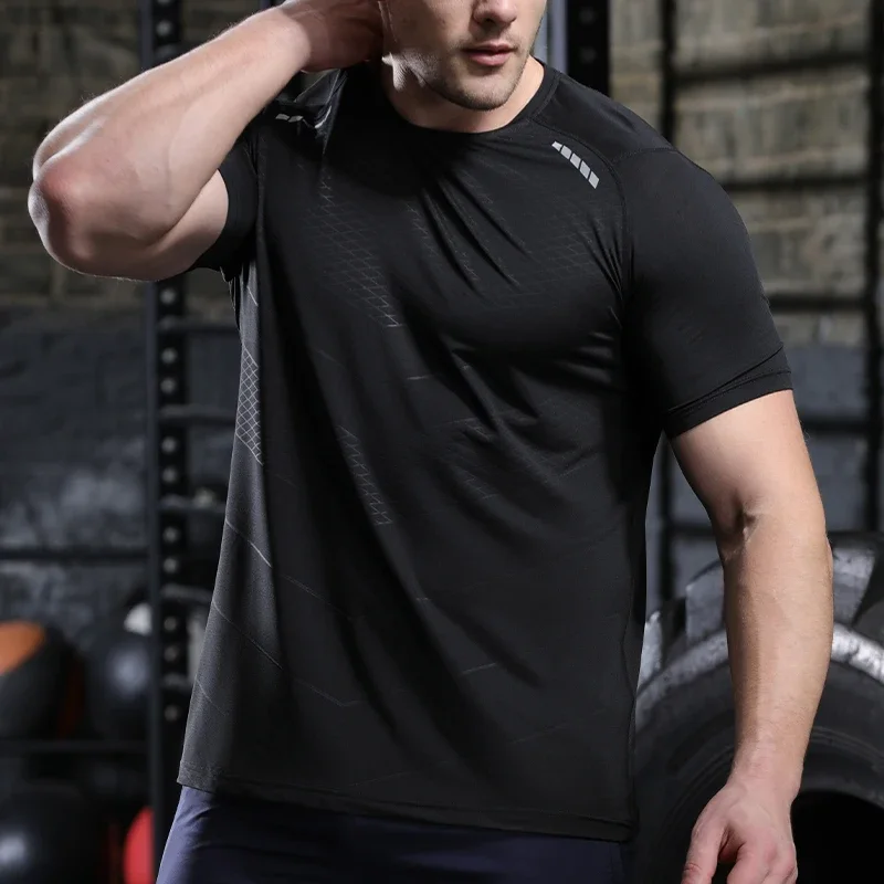 Men Thin Ice Silk Tops Running Short-sleeved Sports T-shirt Gym Fitness Muscle Training Sweatshirt Dry Fit Tight Tracksuits