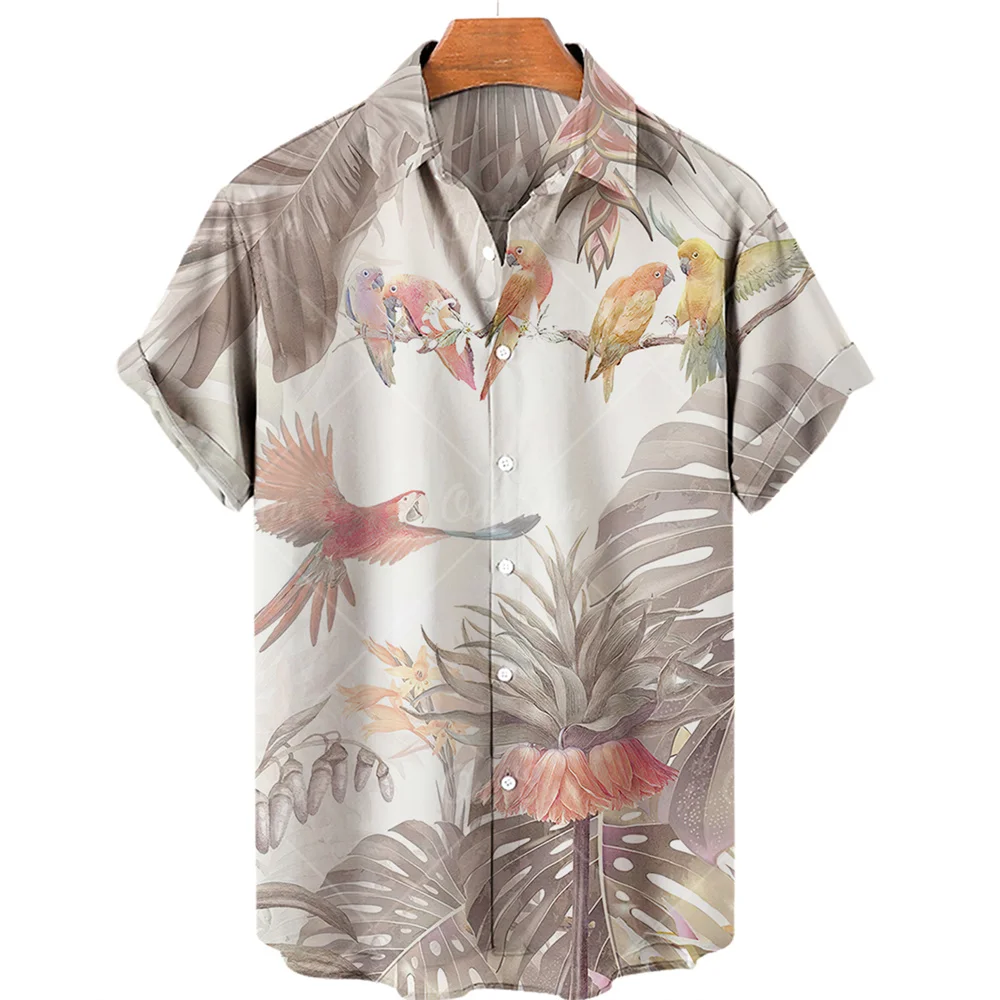 Men's casual shirt plant printed summer clothing Hawaiian short sleeved 2023 medieval vintage beach vacation top