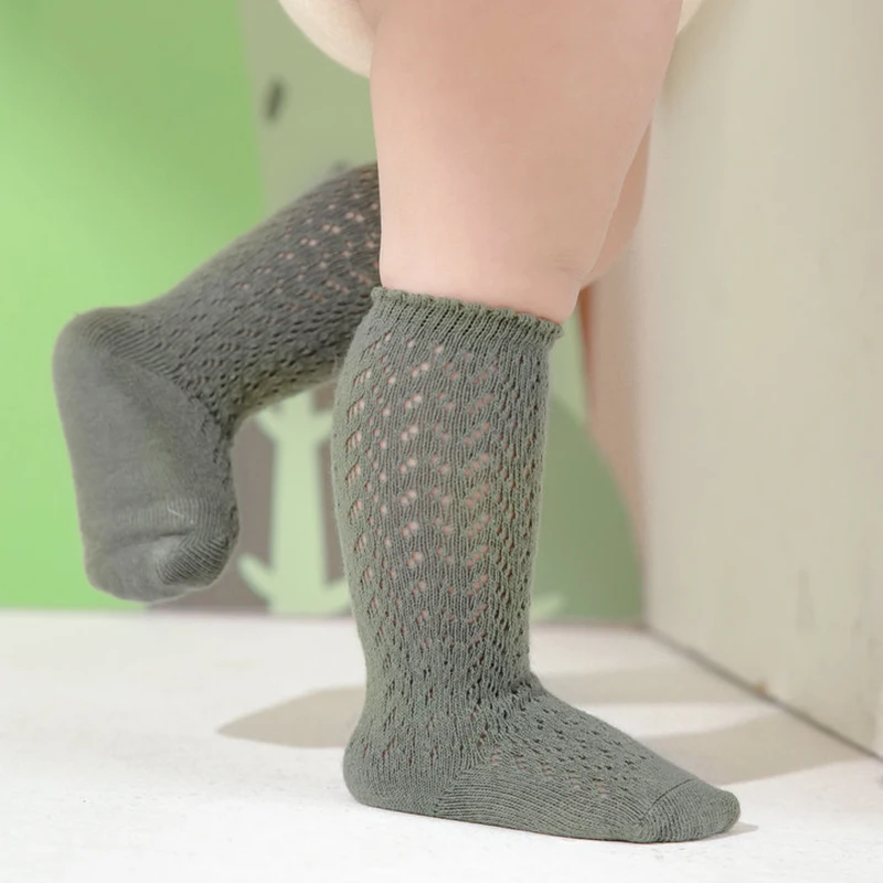 Baby Girls Princess Knitted Mesh Socks Summer Soft Toddler Girls Knee High Socks Cotton Infant Newborn Girls Long Tube Stockings