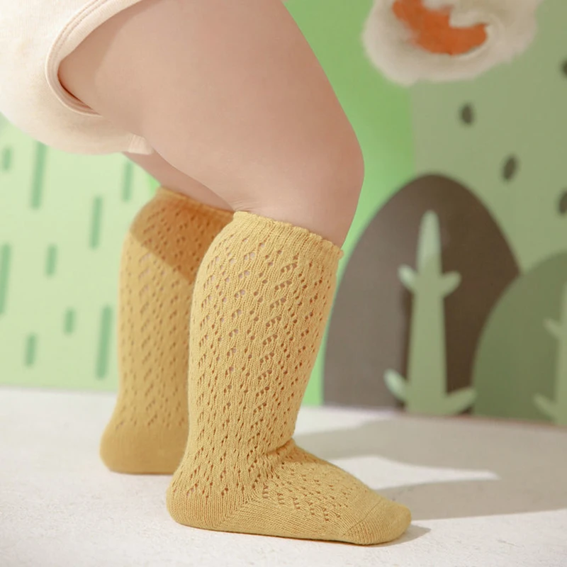 Baby Girls Princess Knitted Mesh Socks Summer Soft Toddler Girls Knee High Socks Cotton Infant Newborn Girls Long Tube Stockings
