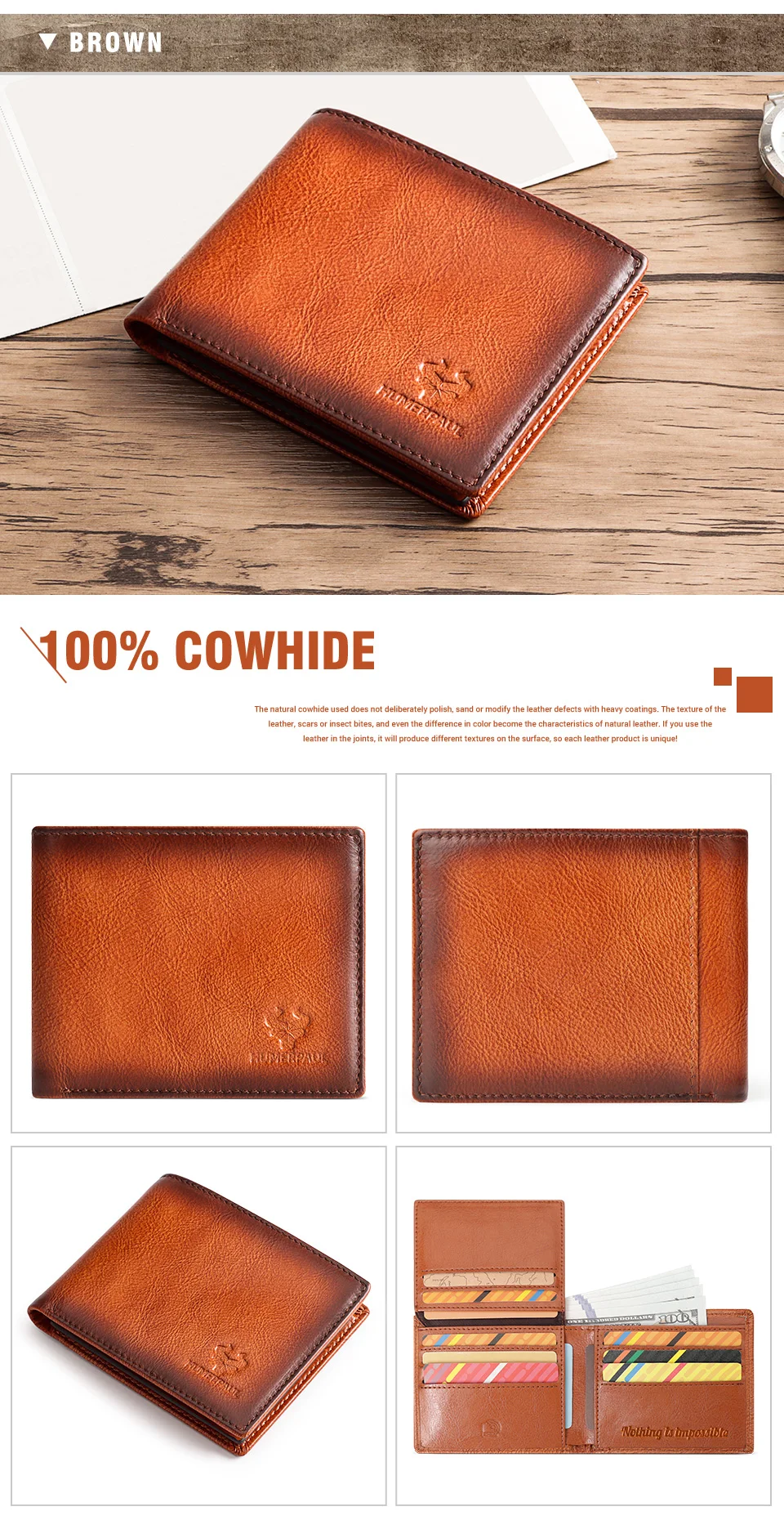 KAVIS Handmade Men's Wallet Genuine Leather RFID Card Holder with ID Window Large Capacity Male Storage Money Bag Fashion