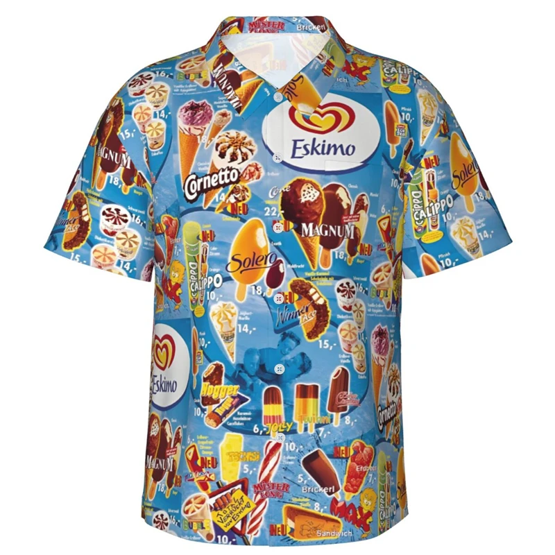 80s 90s retro Funny Ice Cream 3D Print Shirts Memory Men Clothes Summer Cold Beach Shirts Hawaiian Vacation Streetwear Blouses