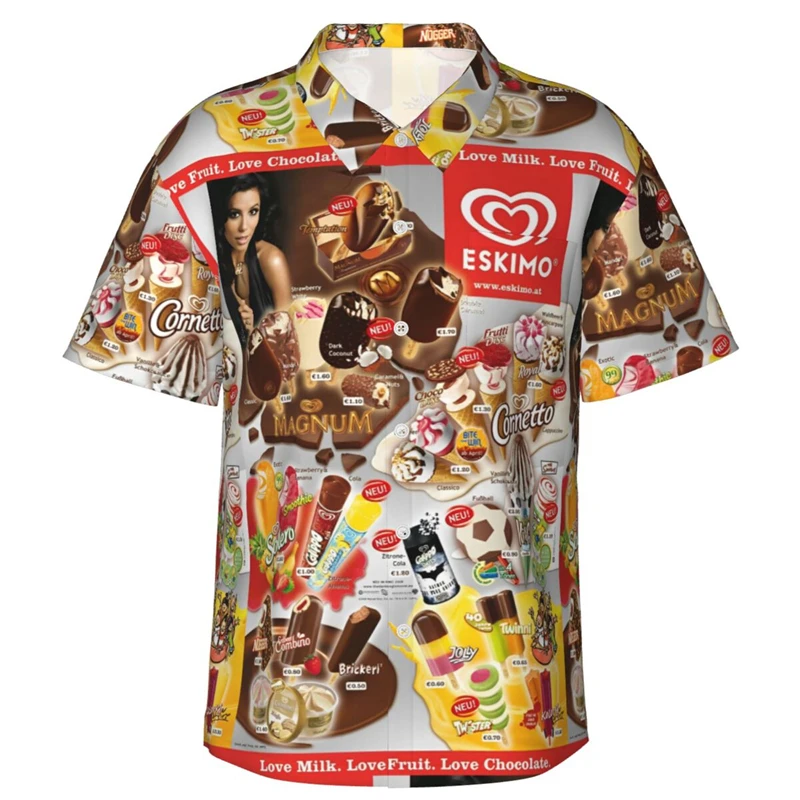 80s 90s retro Funny Ice Cream 3D Print Shirts Memory Men Clothes Summer Cold Beach Shirts Hawaiian Vacation Streetwear Blouses
