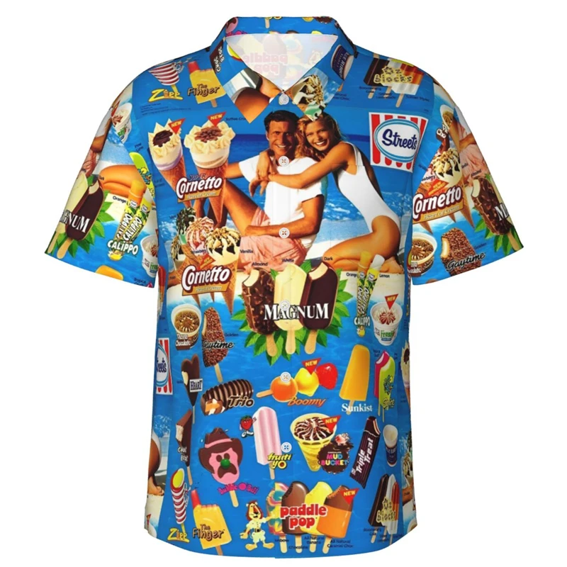 80s 90s retro Funny Ice Cream 3D Print Shirts Memory Men Clothes Summer Cold Beach Shirts Hawaiian Vacation Streetwear Blouses